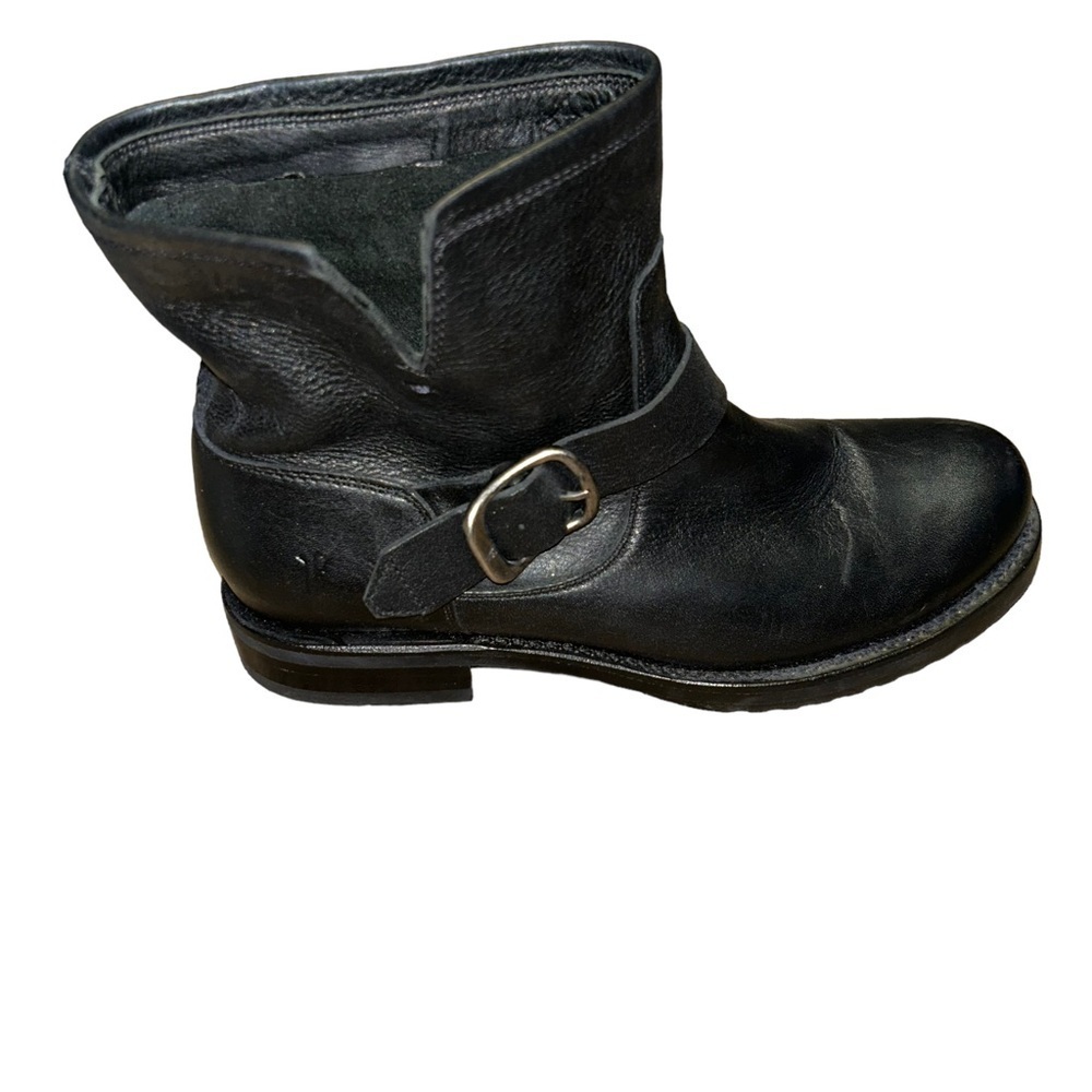 Women Frye Veronica Moto black leather ankle buckle bootie boots size 8.5